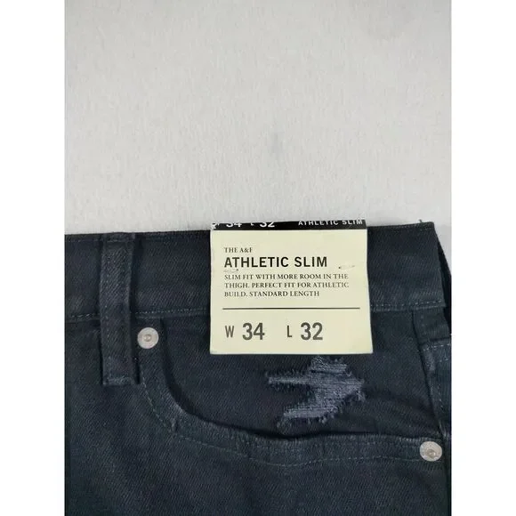Abercrombie & Fitch Jeans Mens 34 Black‎ Athletic Slim Distressed Slow Fashion